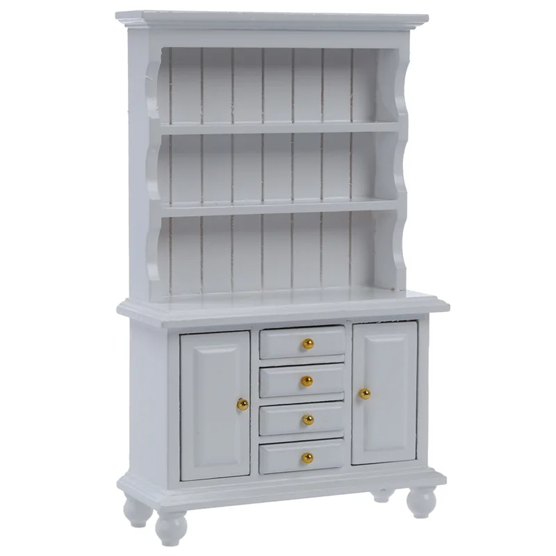 YSUN-2X, 1/12 maison de poupée meubles miniatures multifonction armoire en bois bibliothèque blanc