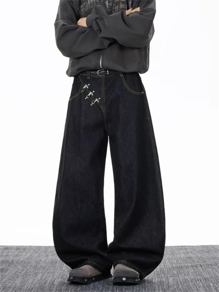 American Sle Wide Leg Men's Jeans Autumn Winter Casual Loose Knife Pants Slant Door Aircrt Bule Straight Long Pants