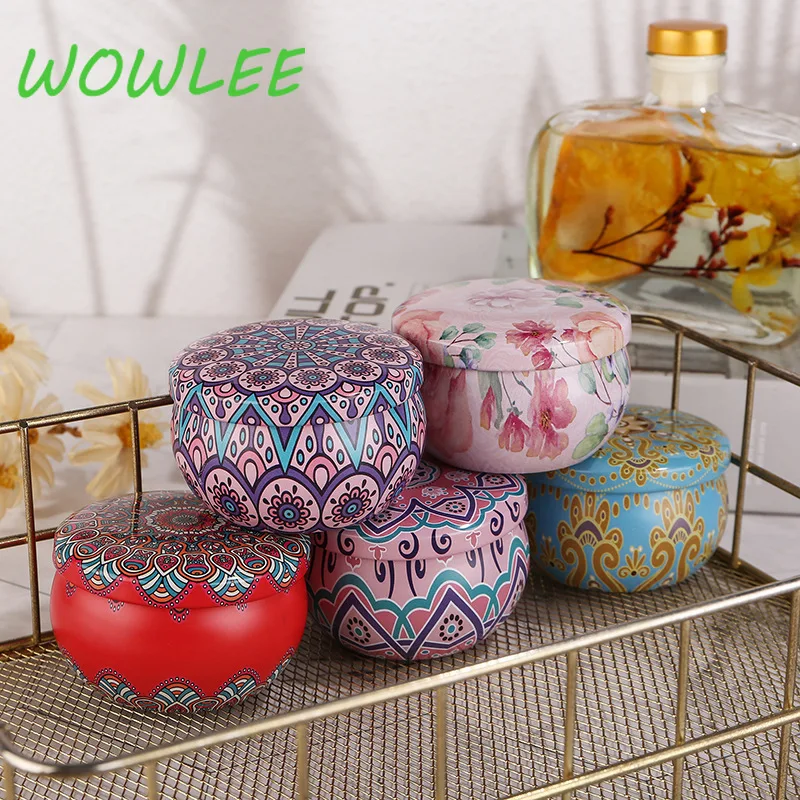 Premium Floral Printed Candle Tins DIY Candle Making Random Fragrance Round Containers Secure Lids Creative Storage Dry Spices