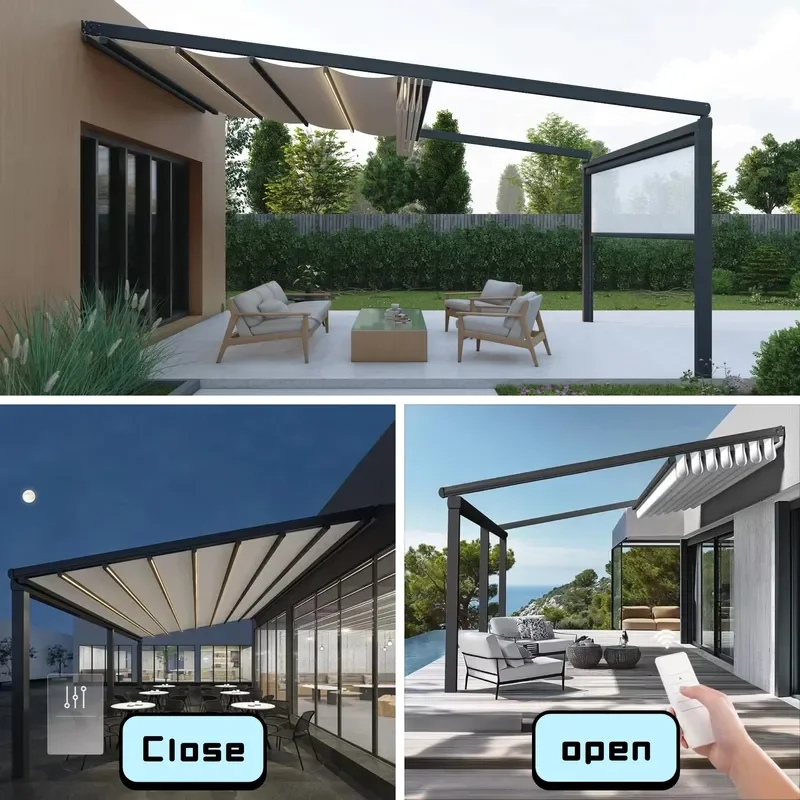 Outdoor Retractable Folding Vertical Wind Screen Side Awning PVC Fabric Privacy Divider for Balcony Garden