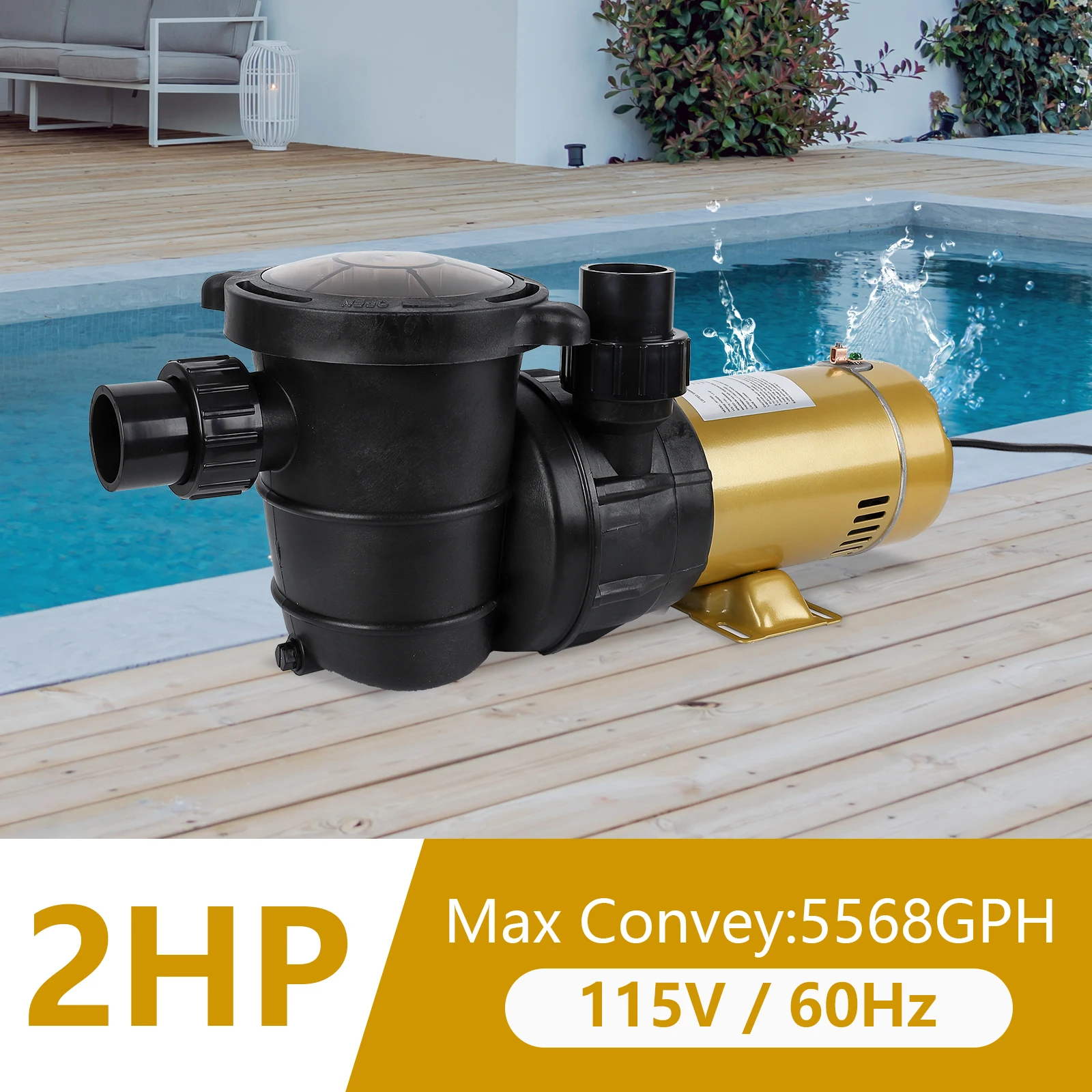 2HP Pool Pump in/Above Ground Water Pump,115V 5568GPH Single Speed High Flow,Swimming Pool Pumps with Filter Basket