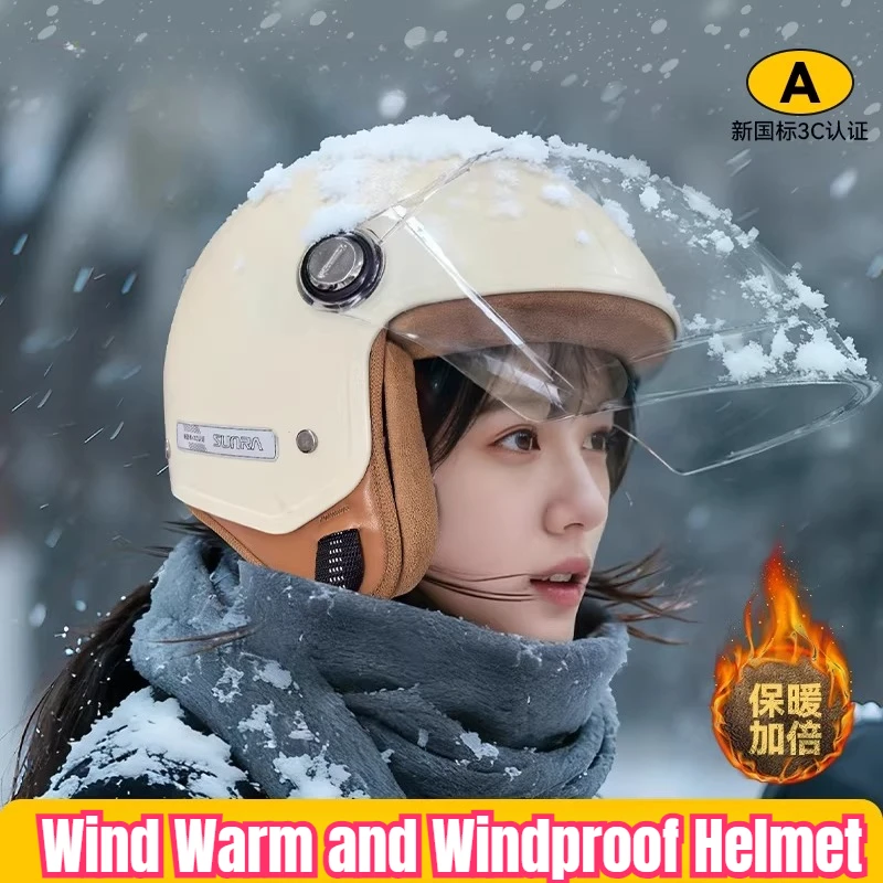 

Warm Motorcycle Helmet Unisex Lightweight Comfortable Winter Commuting Electric Vehicle Suitable Helmet Half Shell ABS Material