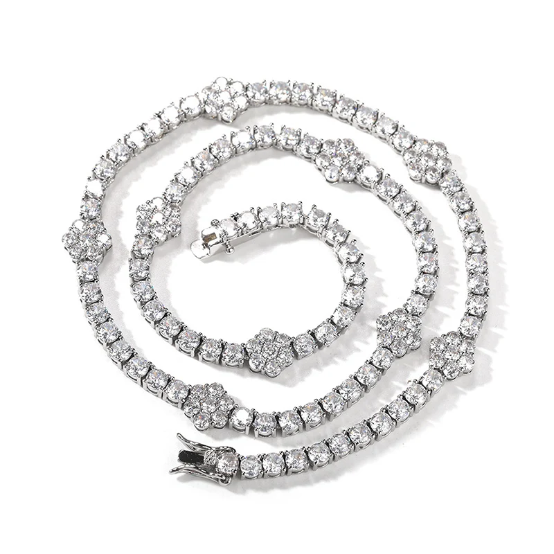 Hip Hop Bling Iced Out 1 Row CZ Stone Flower Tennis Link Chain Bracelet for Men Women Fashion Rapper Jewlery Drop Shipping