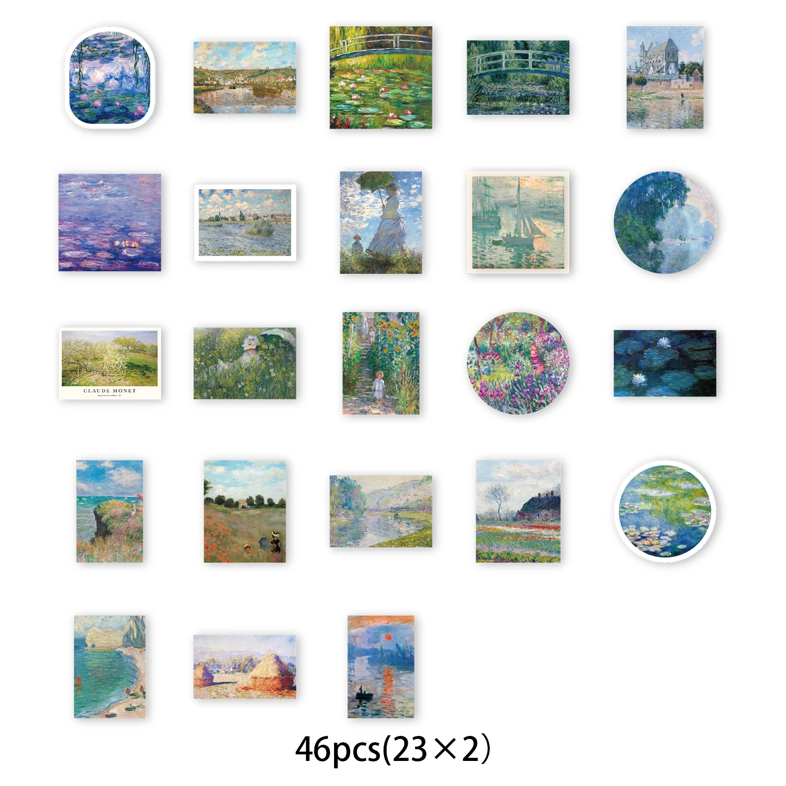 46pcs Monet Garden Oil Painting Pattern Stickers for Notebooks, Water Bottles, Suitcases and Mobile Phones, Envelopes, Pen Cases