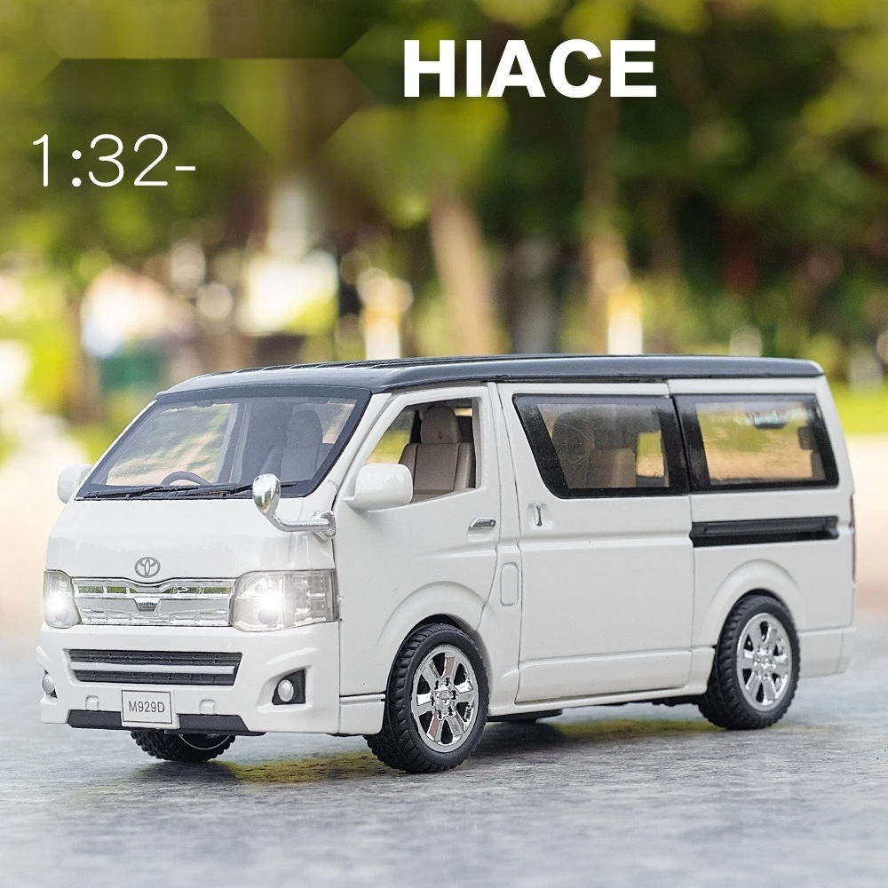 1:32 Scale HIACEของเล่นรถรุ่นโลหะผสมDiecast MPVประตูเปิดดึงกลับเสียงธุรกิจกระเป๋าเดินทางนําเสนอสําหรับชาย