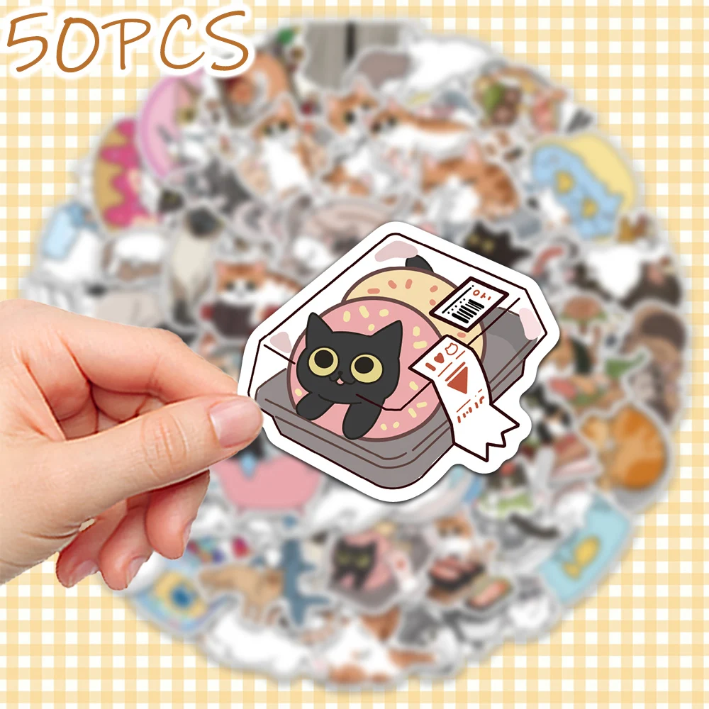 50pcs cat and food cartoon decorative stickers for New Year gift party decals Back to school laptop cellphone case skateboard