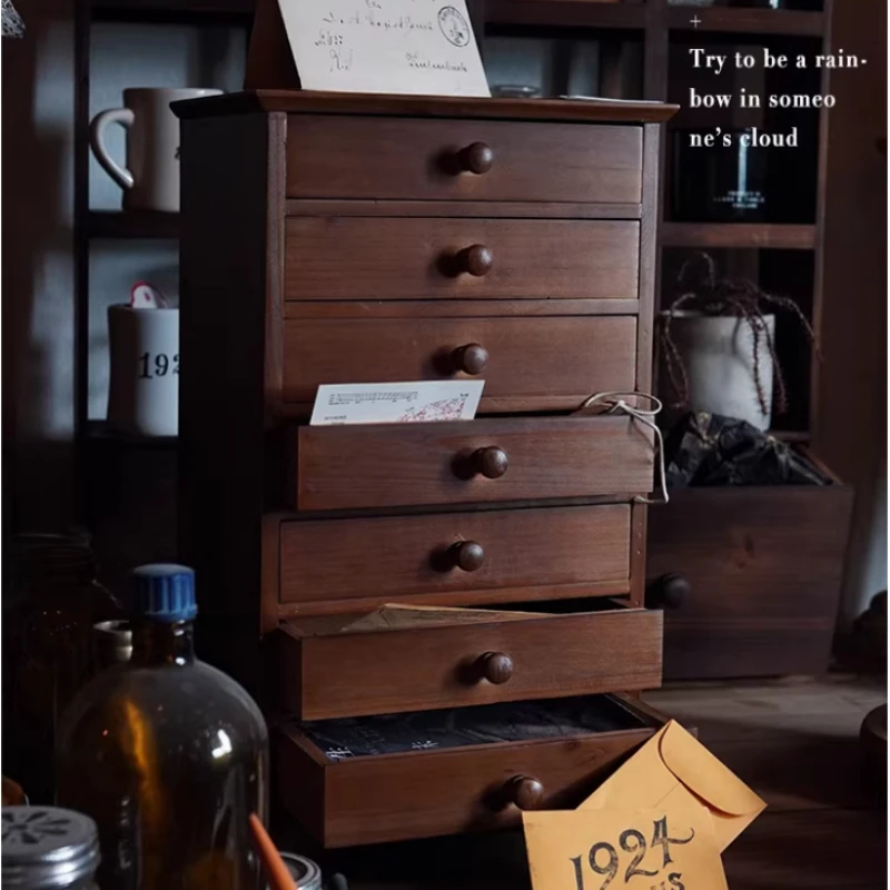 

Настольный органайзер из цельного дерева с ящиками, многослойный ящик для хранения косметики, ретро шкаф для хранения, компактный витрина для макияжа