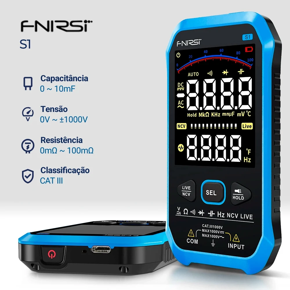 FNIRSI S1 مقياس متعدد رقمي صحيح RMS 9999 NCV التهم USB-C