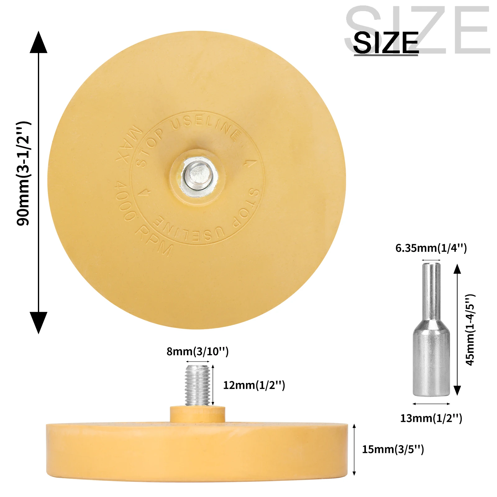 Imagem -02 - Decal Removedor Borracha Roda 90 mm Car Superfície Cola Removedor Roda de Borracha Universal Elétrica Broca Adaptador Rotativo Abrasivos 1pc 3.5