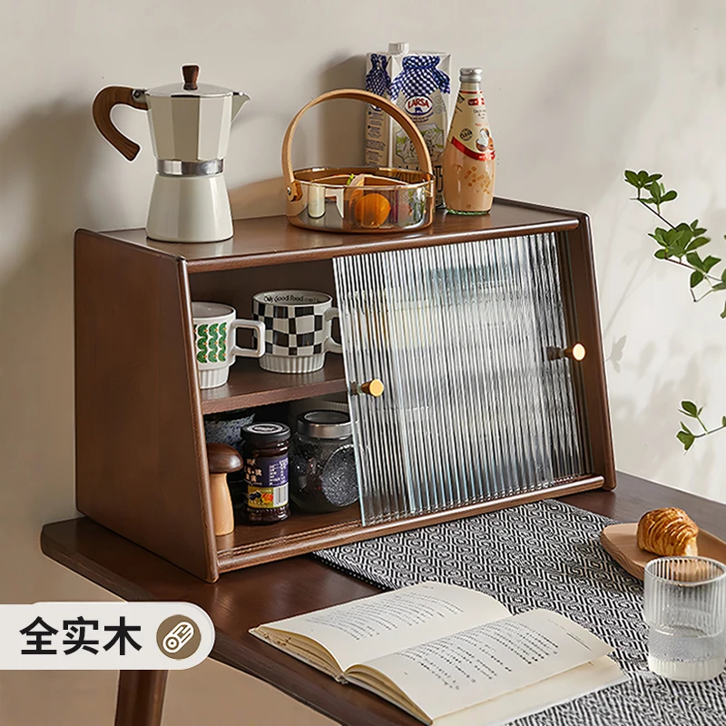 

Black walnut cup storage rack desktop dustproof water cup storage cabinet dining table countertop storage