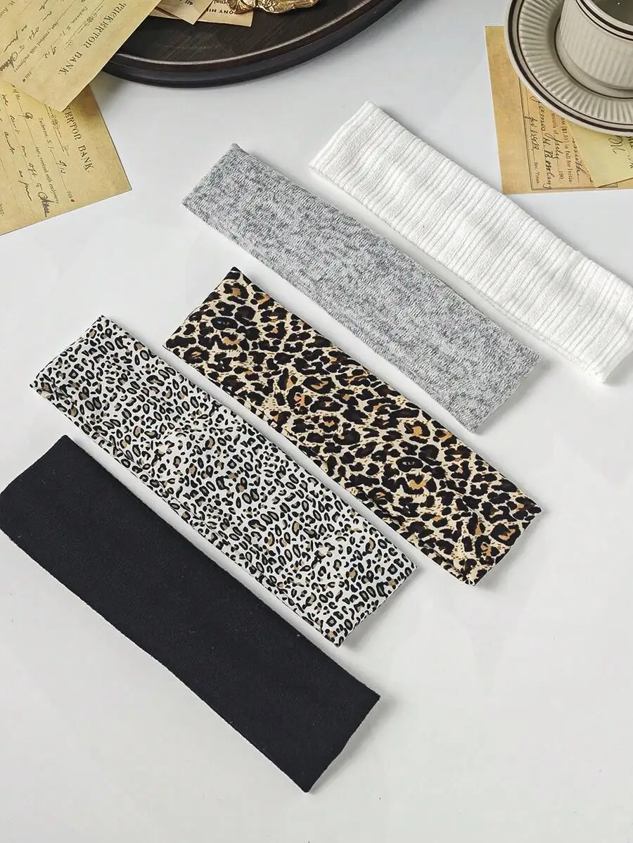 

5pcs Women Leopard Print Headbands Soft Turban Hairbands For Everyday Casual Travel