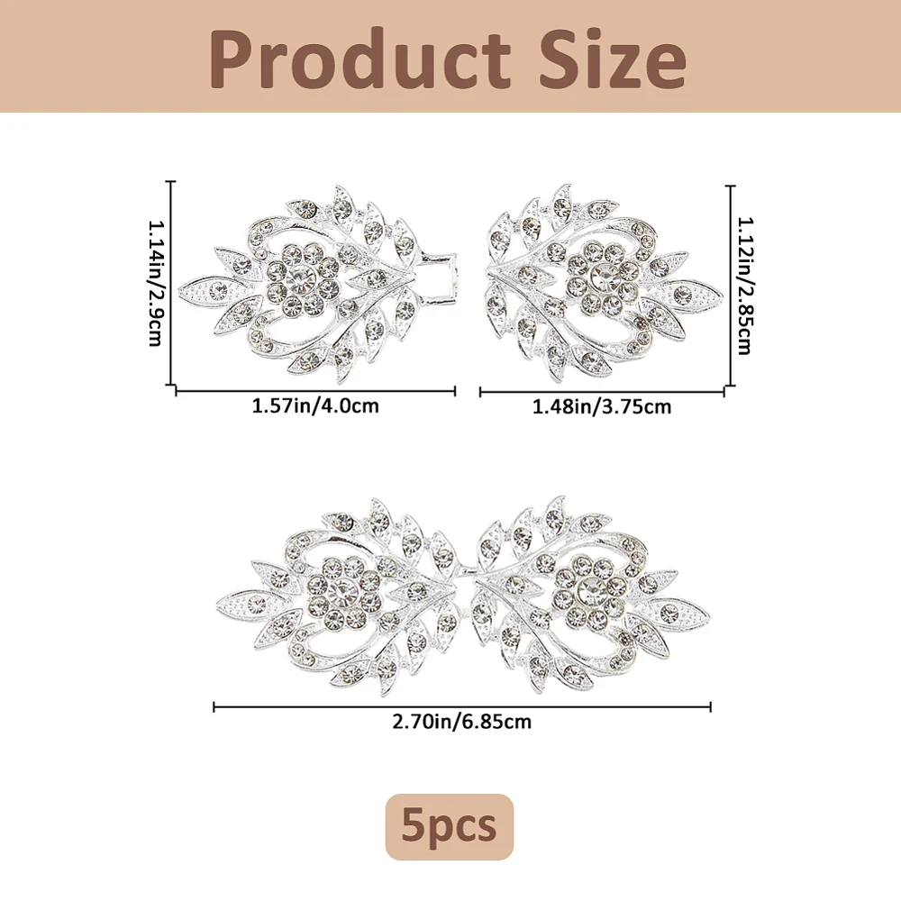 5 Pairs Rhinestone Cloak Clasp 6.85cm/2.7 Inch Alloy Sew On Sweater Clip Decorative Scarf Clasp Cardigan Clasps
