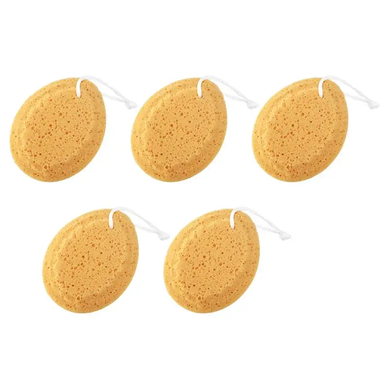 5pcs Soft Shower Sponges Seaweed Cotton Honeycomb Sponge Bath Exfoliating Sponge Body Scrubber With Hanging Rope Random Pattern