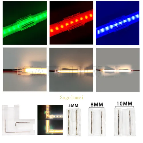 Imagen 2 del producto 5/10/30/50 Uds 2 pines 5mm/8mm/10mm SMD Cob conectores en forma de L tira Led esquina sin soldadura fácil conectar SMD COB conectores universales
