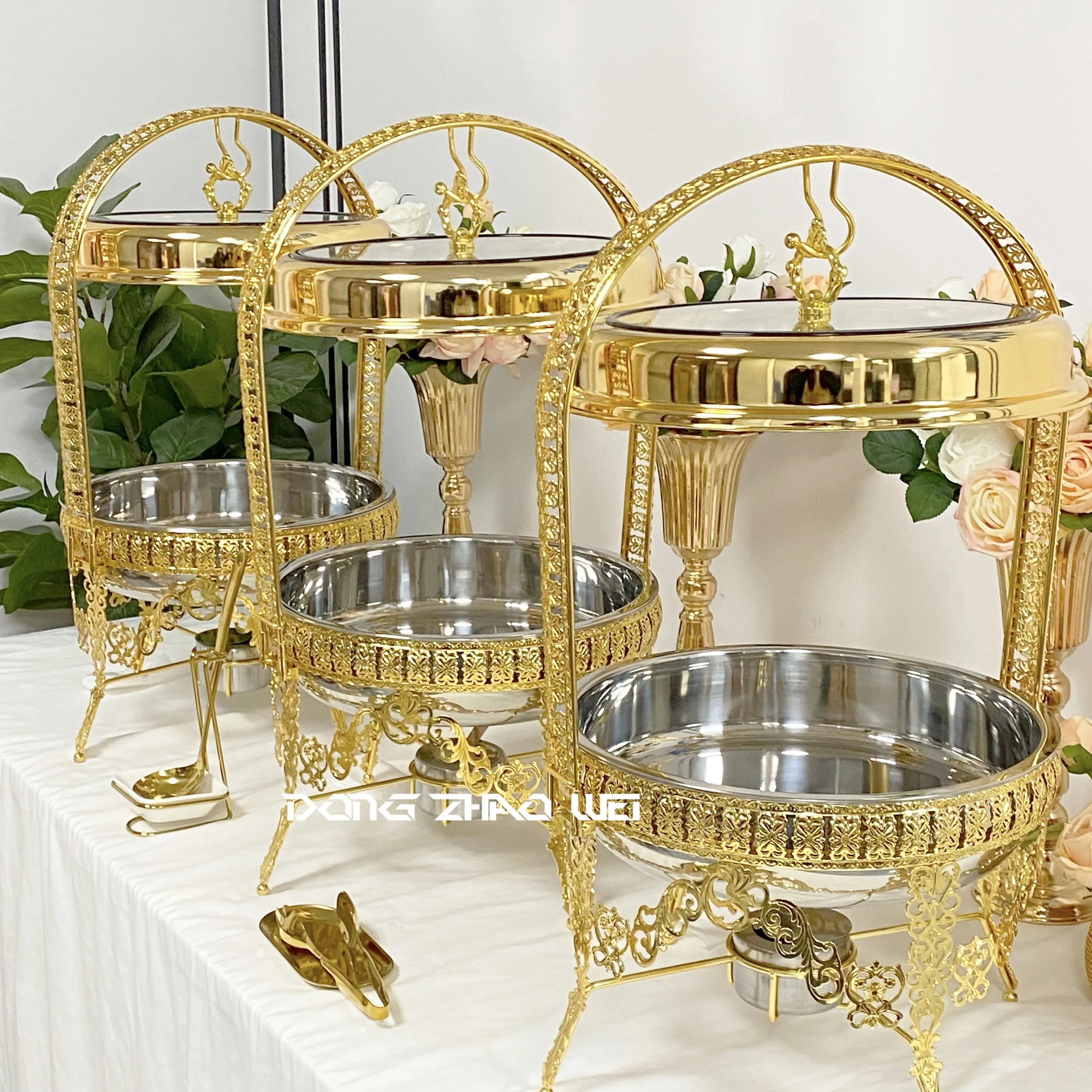 Stainless Steel Catering Golden Buffet Chafing Dish Restaurant Party Food Warmer Hanging Chafing Dishes