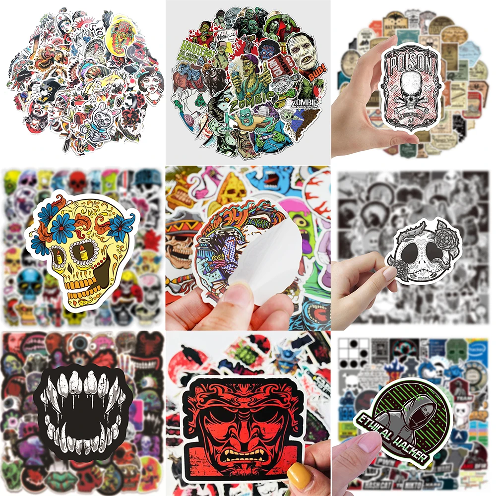 Desenhos animados Horror Stickers Series, Criativo Crânio Graffiti, Mala Geladeira, Capacete, Laptop Decoração, Atacado, 10 Pcs, 30 Pcs, 50Pcs