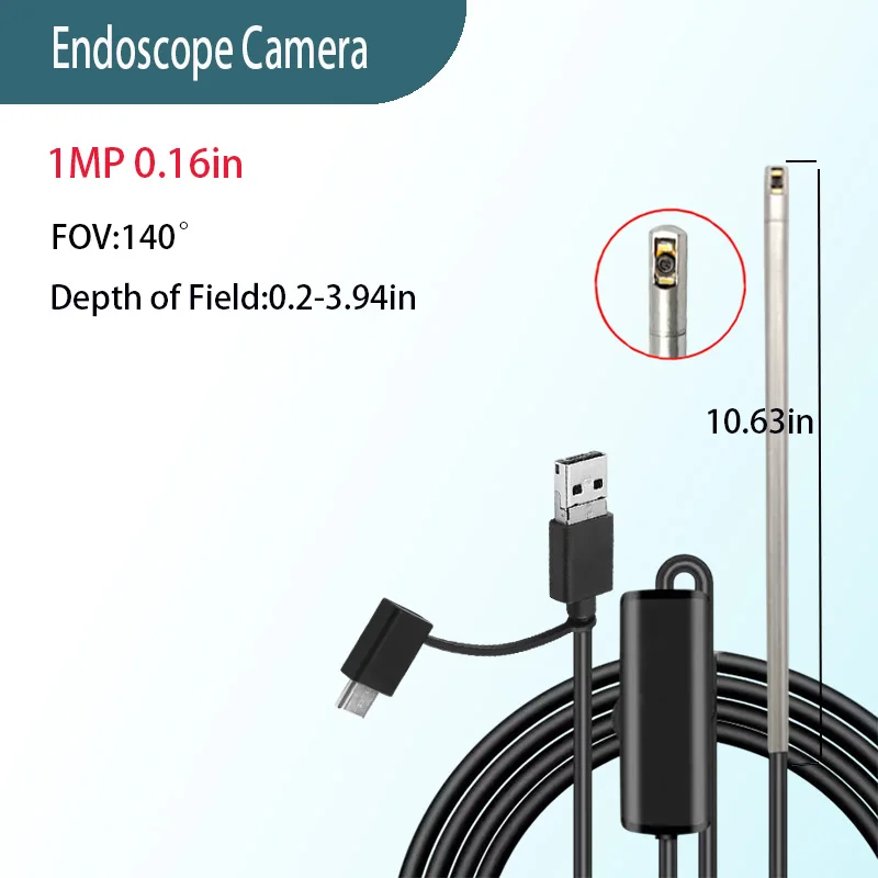 1MP 0.16 inch 140° wide-angle gun-type endoscope for pipe wall inspection 2m USB 3-in-1 soft cable Gun Cleaning Camera
