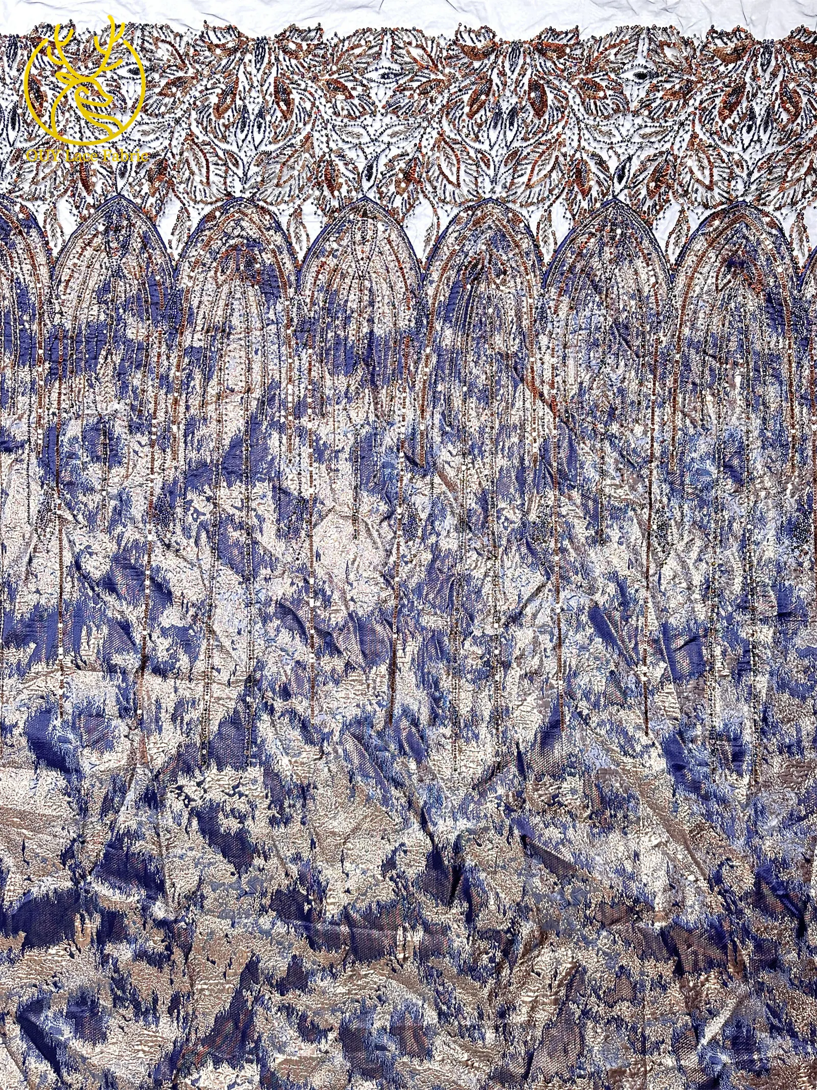 2026 Luxuriöser afrikanischer Chiffon-Spitzenstoff mit schweren Perlen, lila nigerianischer Pailletten-Spitzenstoff, geeignet für Damen-Partykleider – Detail 5