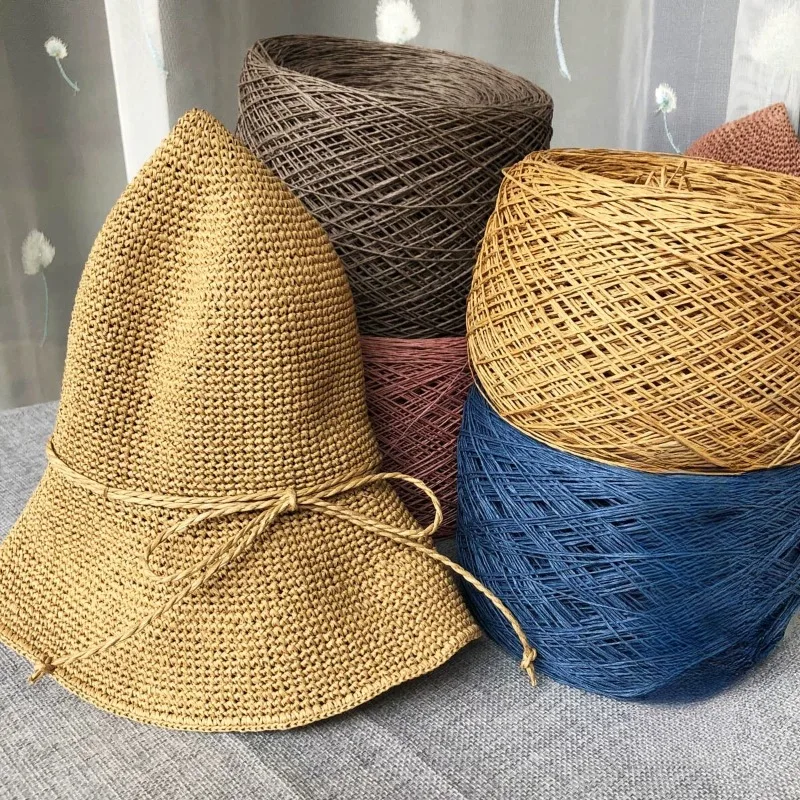 250g Extra Fine Cotton Straw Raffia Yarn for Hand Knitting Crochet Summer Sun Hats Bags Coasters Decoration DIY Soft Thread Red