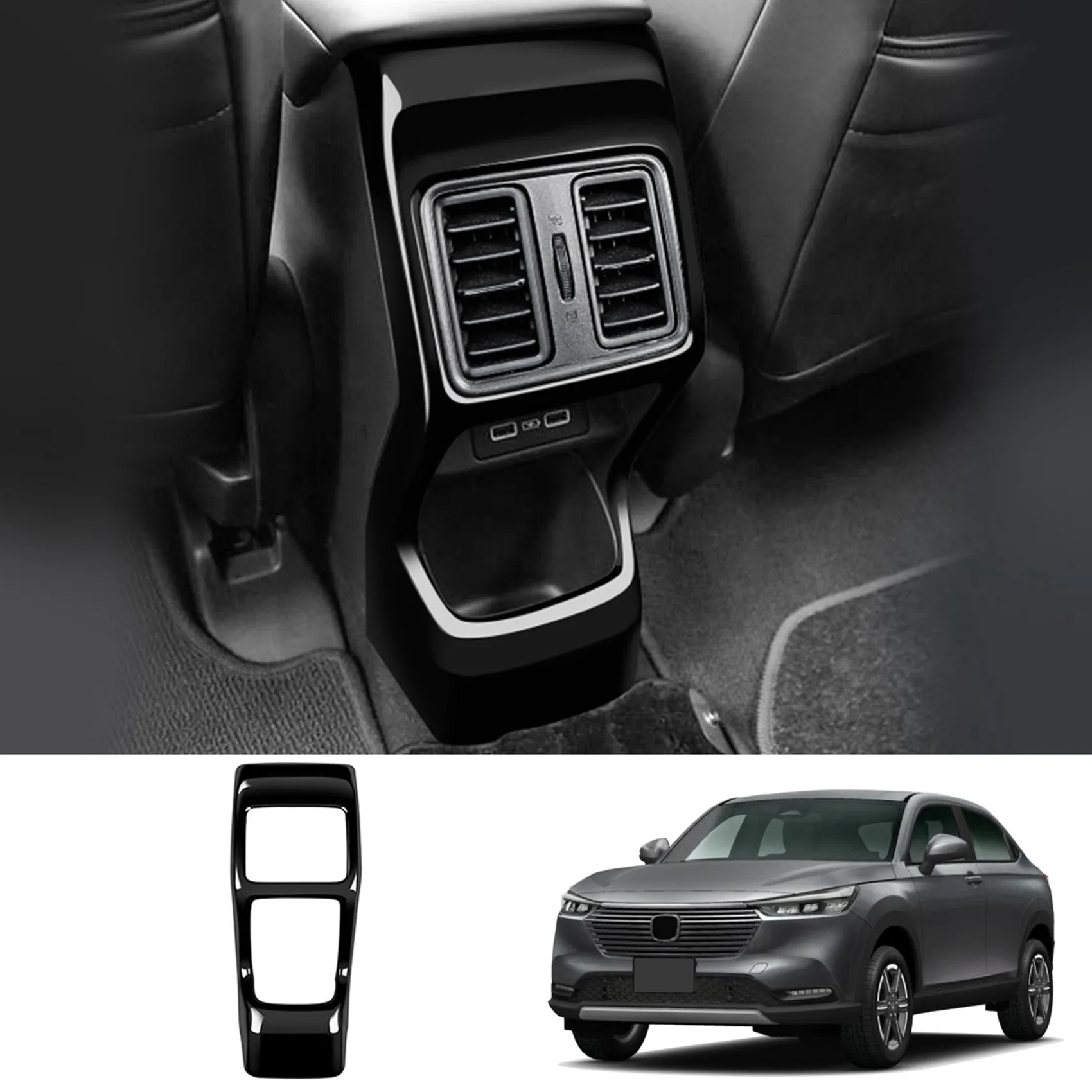 

A48P-2X Car Glossy Black Rear Air Condition Vent Outlet Frame Anti-Kick Panel Cover Trim For Honda Vezel HR-V HRV 2021 2022