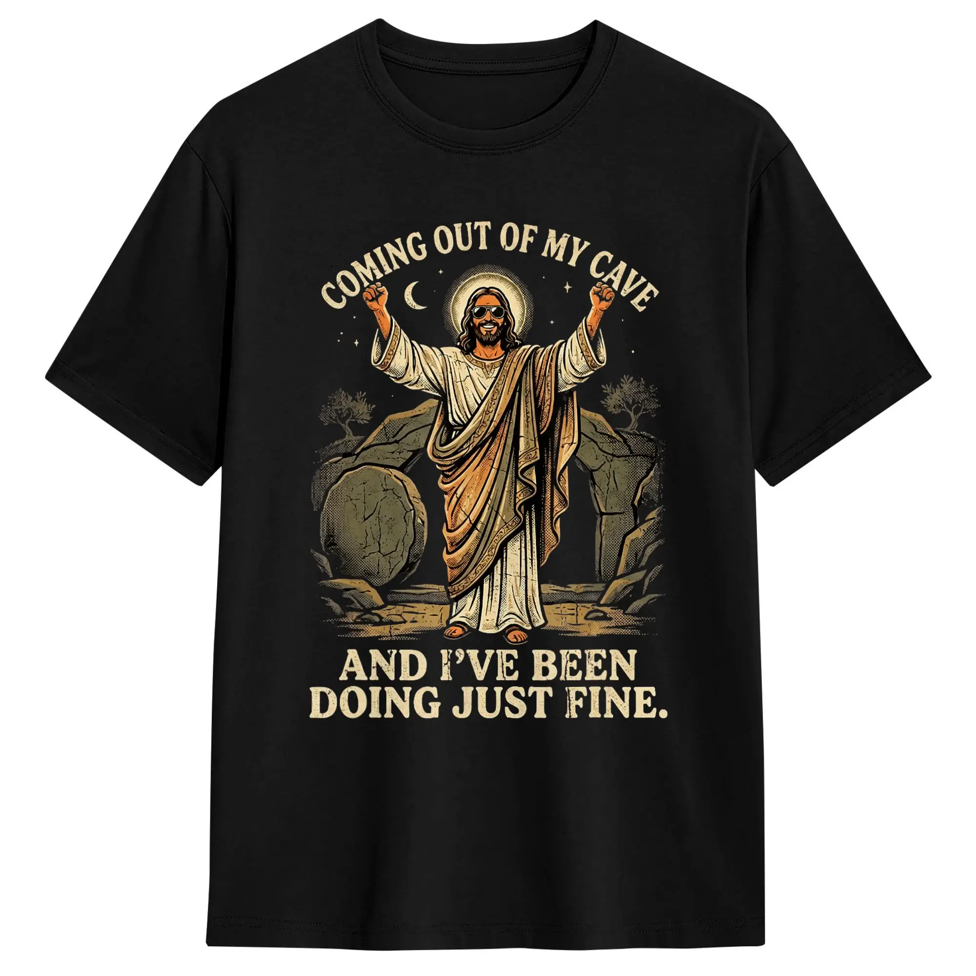 Coming Out of My Cave Shirt Jesus Christian Religion God Cotton T-Shirt For Men Summer Streetwear T Shirts Fashion Tee Shirt