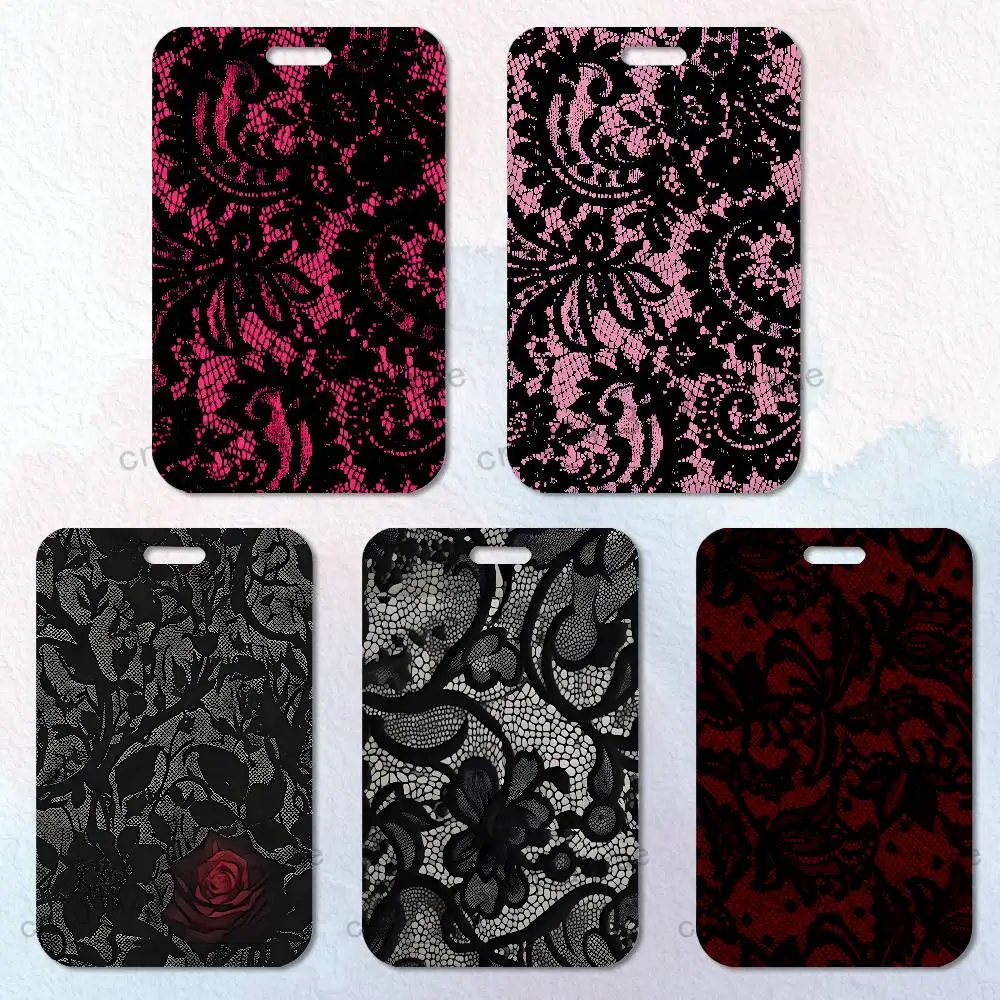 

Black lace print New Hot Badge Holder Pass Bus Work Card Cover Chest Pocket Students Gift ID Card Holder