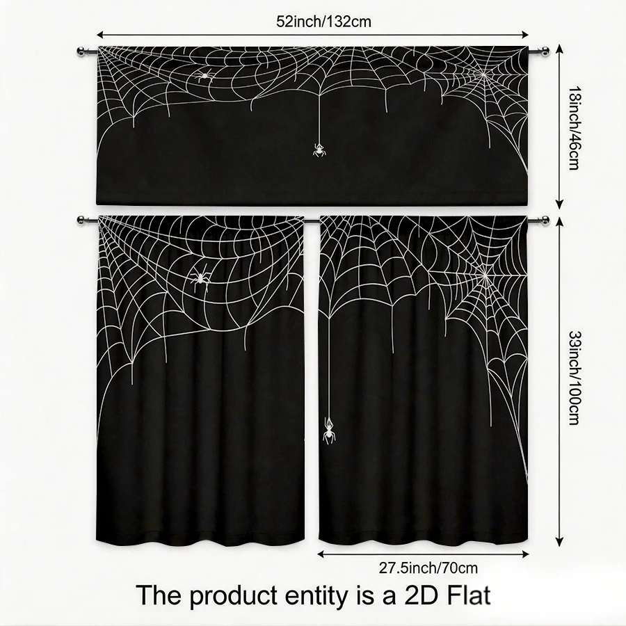 Halloween Fall Kitchen Curtains, Spider Web Spider, Digital Print, Kitchen Dining Room, Rod Pocket Polyester, Home Decor