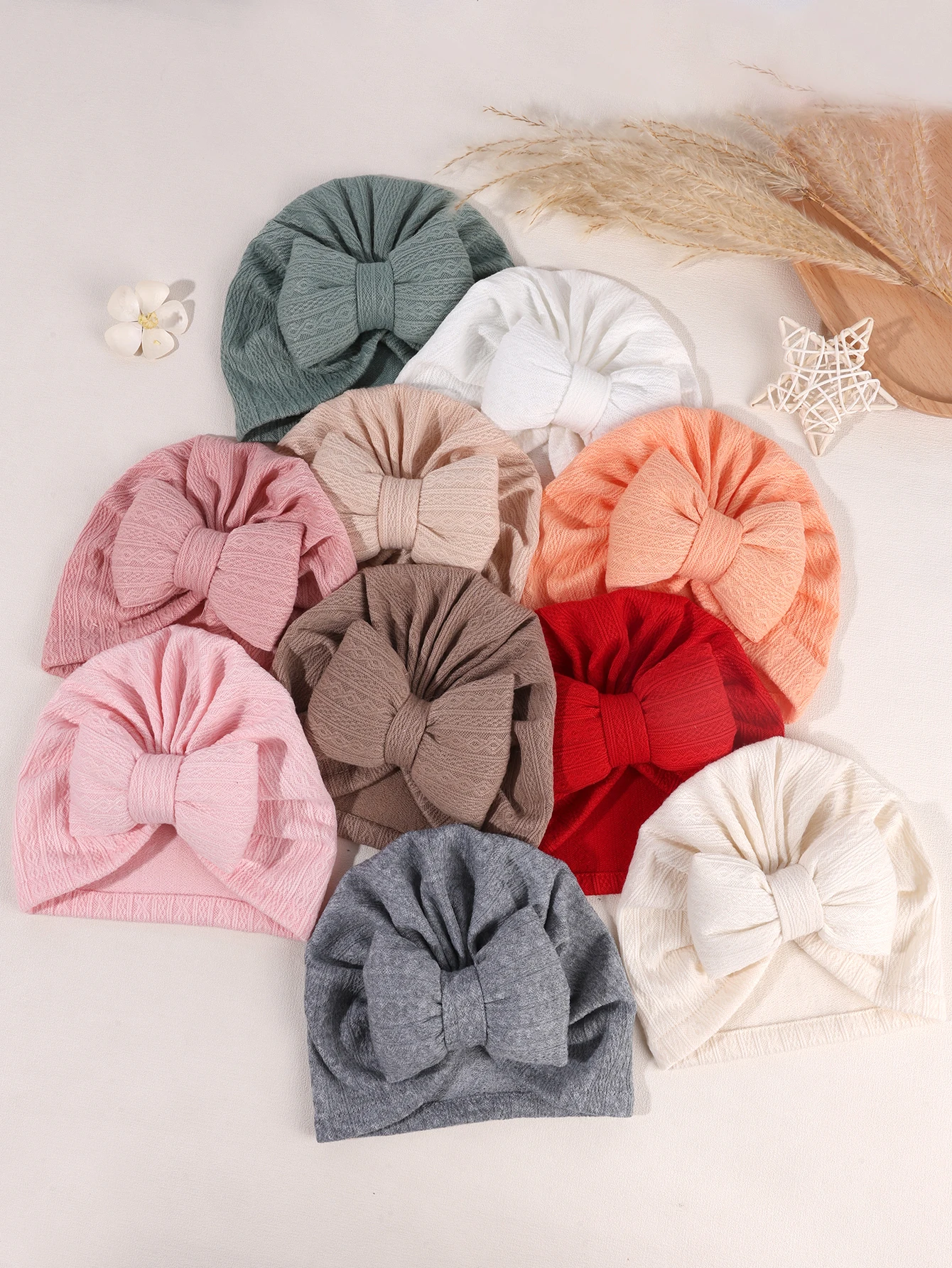 

3pcs Cute Bowknot Baby Turban Hat Soft Newborn Baby Girls Indian Cap Spring Autumn Infant Boys Cap Beanies Headwrap