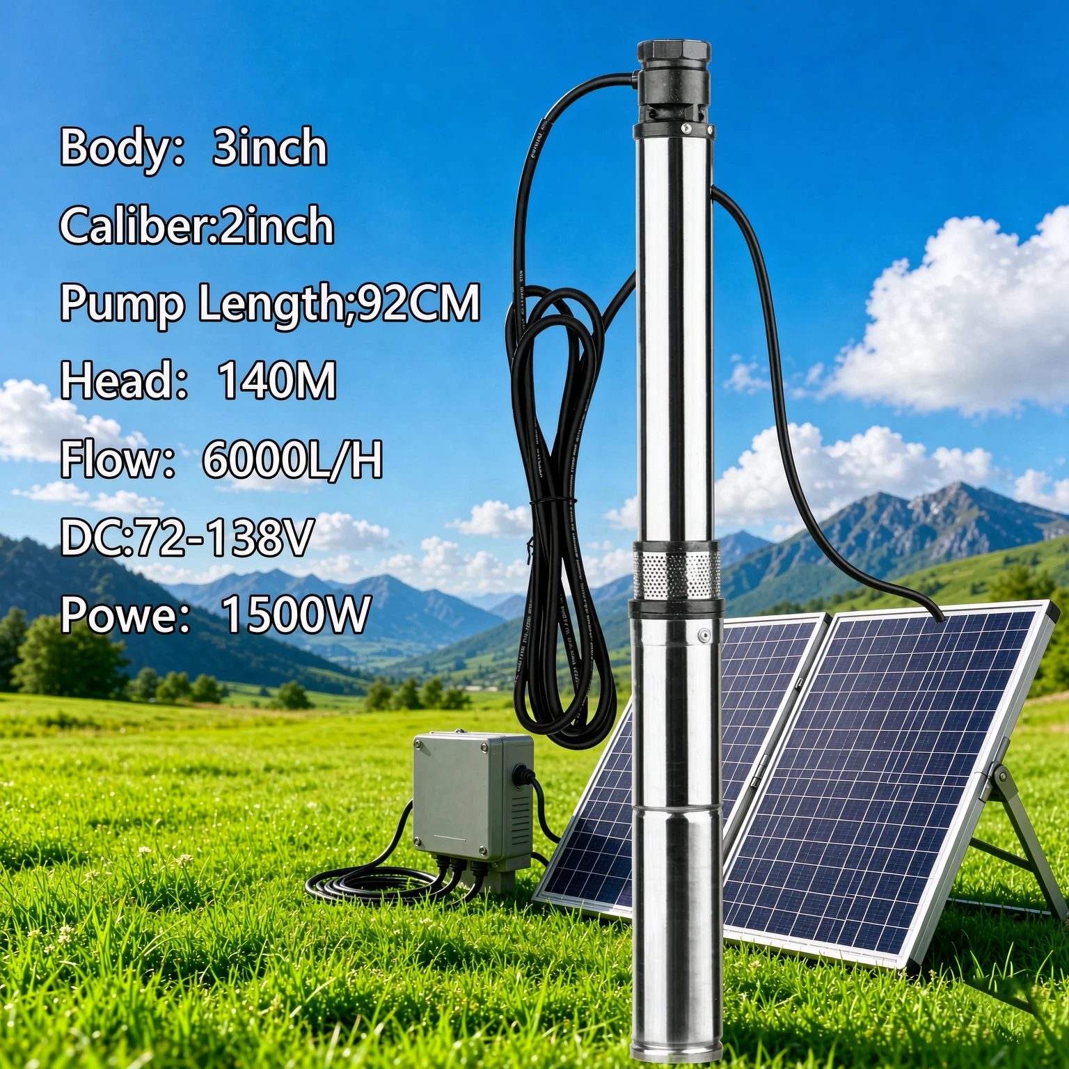 Bomba Sumergible de Acero Inoxidable para Pozo Profundo Sistema Solar de Extracción de Agua