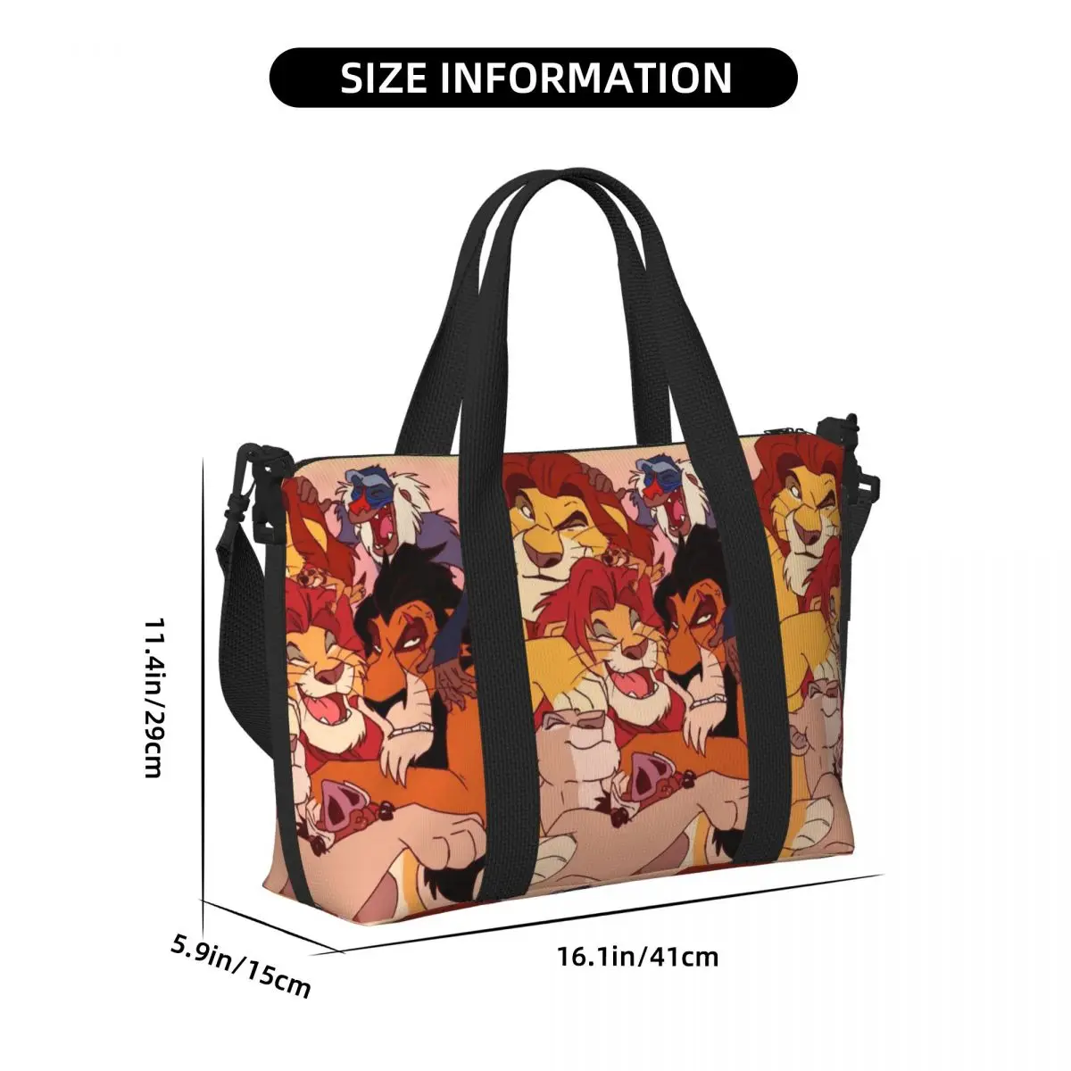 Sac fourre-tout Simba personnalisé pour femme, personnages du roi discutant, grande capacité, sacs de voyage mignons de dessin animé, salle de sport