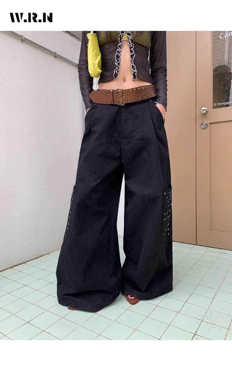 

Женские повседневные мешковатые джинсовые брюки в стиле эмо, свободные джинсы в стиле ретро в полный рост, зима 2025 года, большие брюки Y2K 2000-х годов