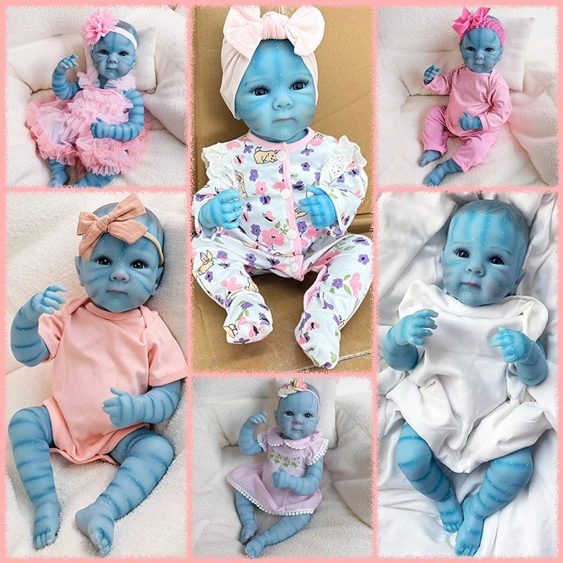 

Multiple Styles Choose Blue Skin Bettie 19Inch Full Vinyl Body Multiple Layers Painting Lifelike Reborn Doll Hand Drawn Hair