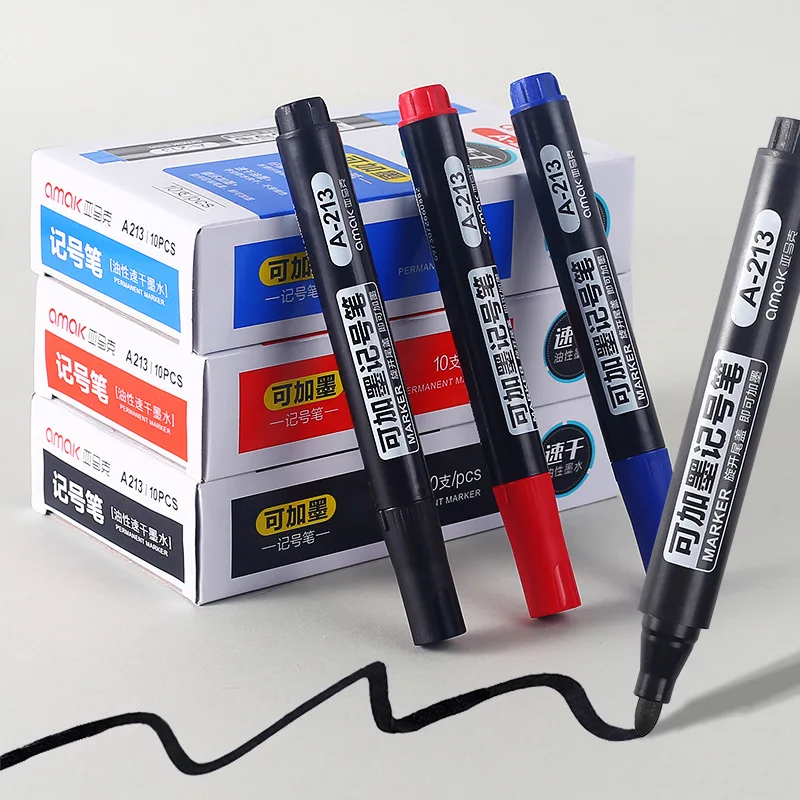 10pcs Permanent Markers,Oil-Based Ink, Large Nib,Waterproof,Quick-Drying For Logistics Express Delivery And Marking Purposes