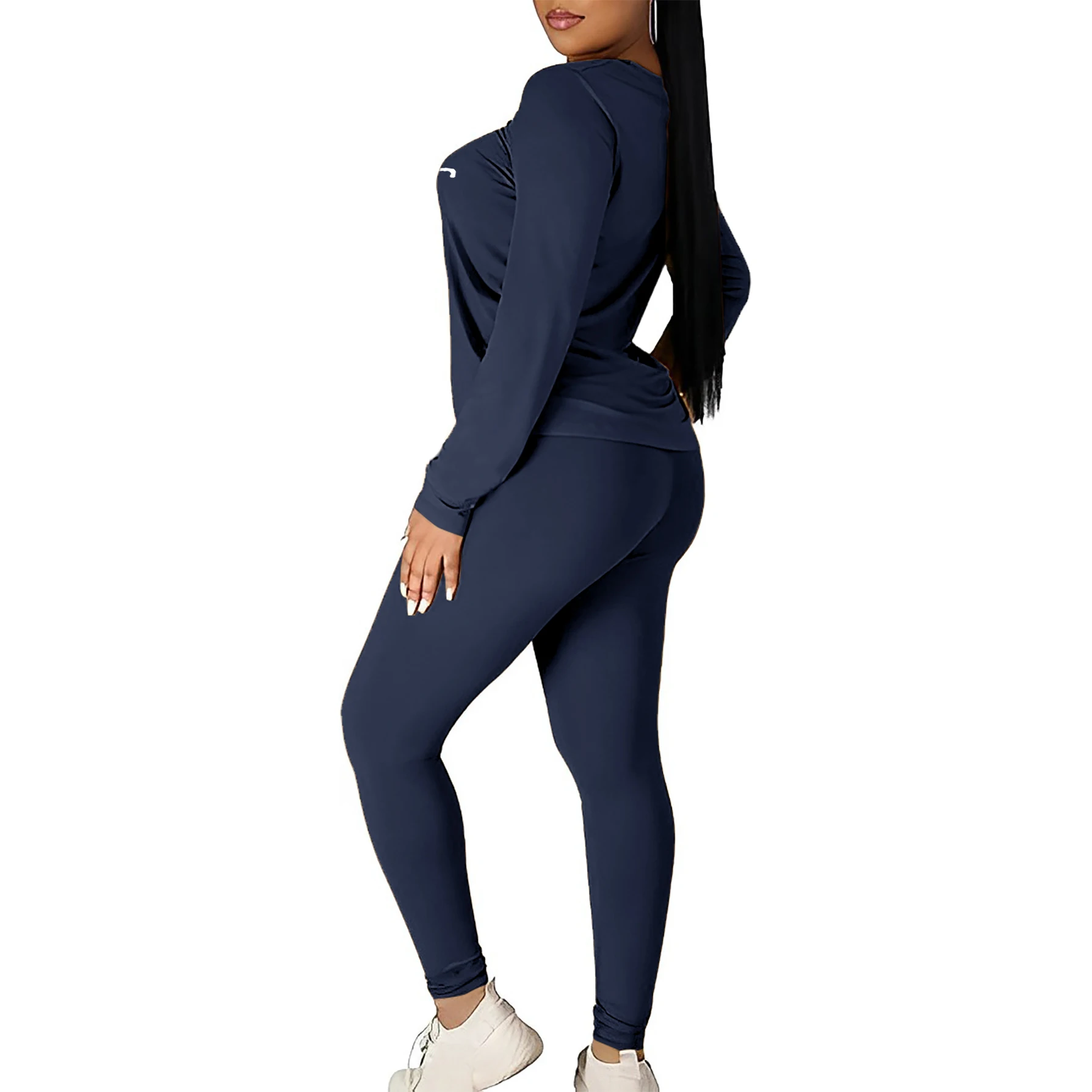 Women's long sleeved round neck blessing printed T-shirt and tight pants sportswear two-piece set