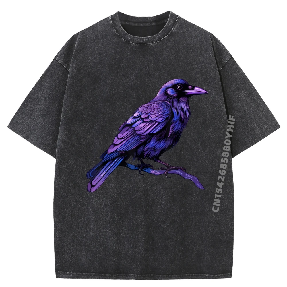 

Vintage Raven Crow T Shirt Loose Tops & Tees Mens Normal Graphic T Shirt Mens Classic Washed Clothes Leisure
