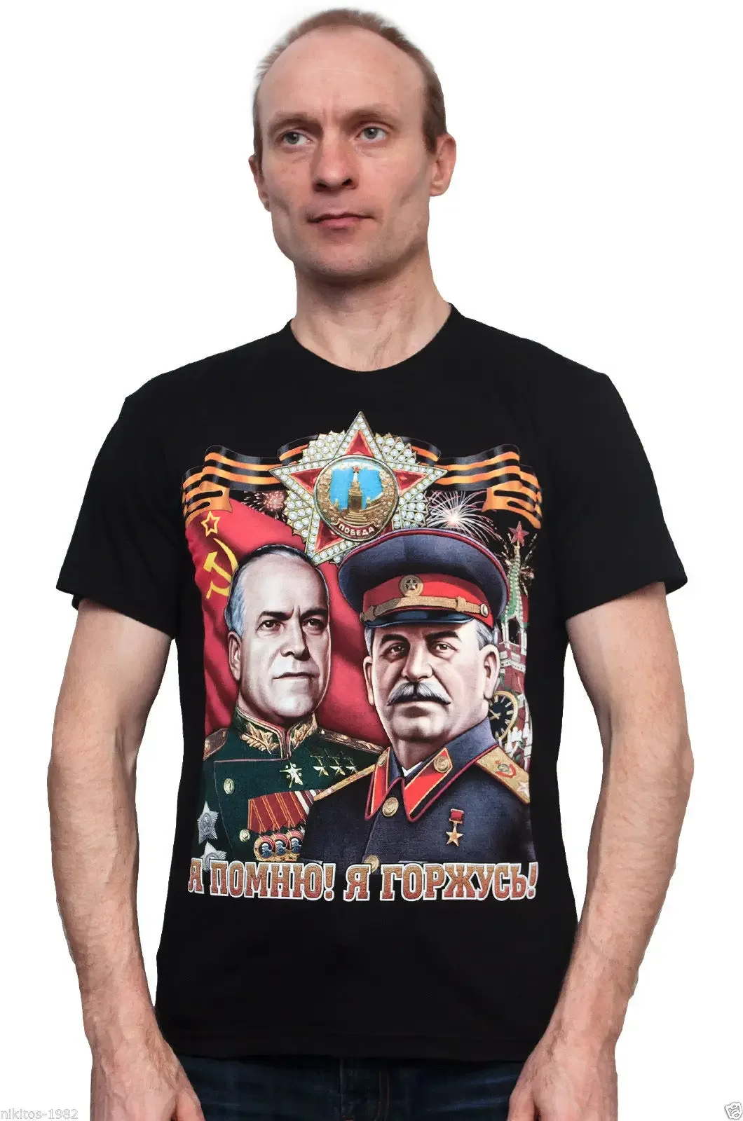 Winners Zhukov and Stalin on 9 May Victory Day Soviet Poster T-Shirt 100% Cotton O-Neck Summer Short Sleeve Casual Mens T-shirt