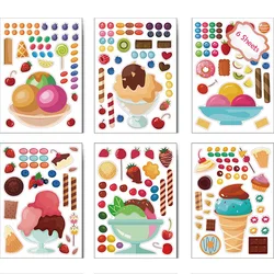 6 Sheets/Set Make a Ice Cream Candy Puzzle Stickers Children DIY Assembled Stickers Kids Gift