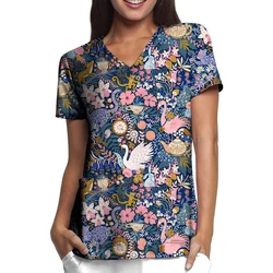 Animal print medical uniforms women Nurse Accessories Clinical Uniform Dentist work blouse vet spa Scrub Tops 