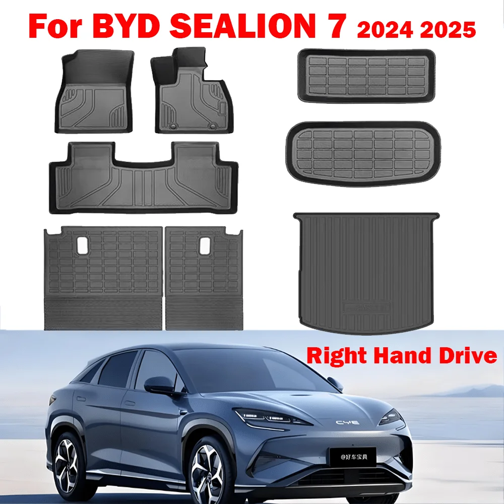 

For BYD SEALION 7 2024 2025 TPE Car Floor Mats (Only RHD), All Weather Waterproof Backrest Mats Trunk Mats Frunk Mats
