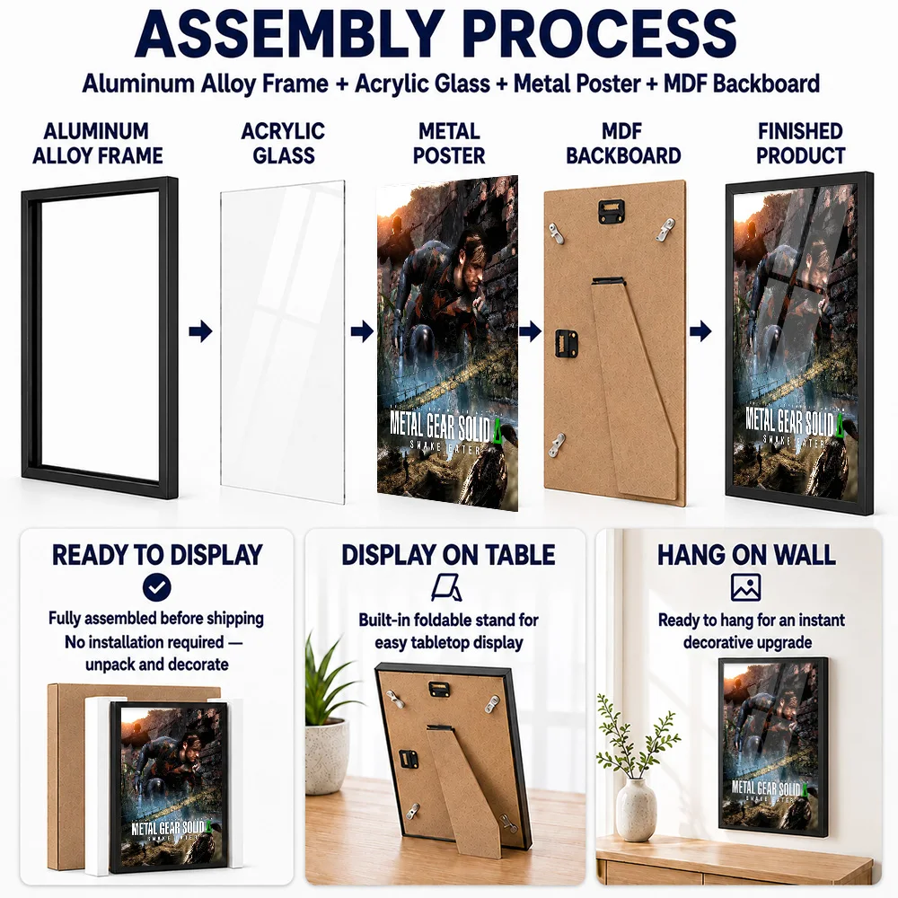 Snake Eater Stealth Game Framed Metal Poster Customized Photographic Wall Art For Entertainment Room, Gaming Enthusiast Gift