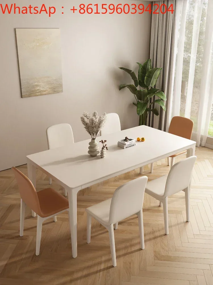 

Cream wind solid wood rockboard dining table and chair rectangular modern simple small household ash wood