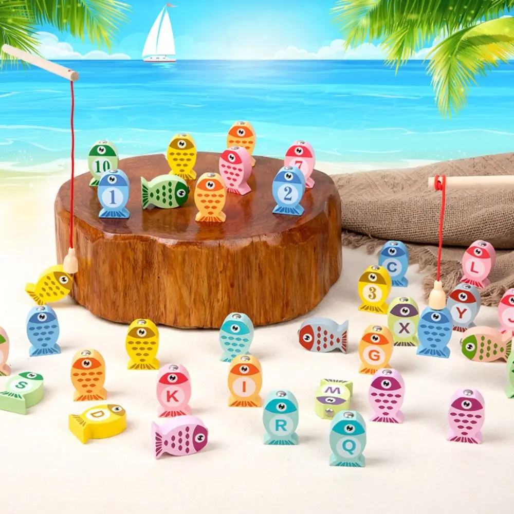 Ensemble de jeu de pêche magnétique en océan, figurine de Cognition alphanumérique, jeux de poisson, dessin animé, vie Marine, jouets de pêche magnétiques, cadeau