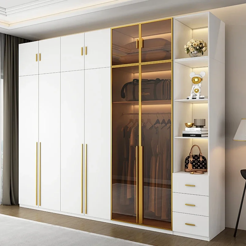 Wardrobe European household bedroom simple modern furniture net red multi-function solid wood cabinet wardrobe cabinet