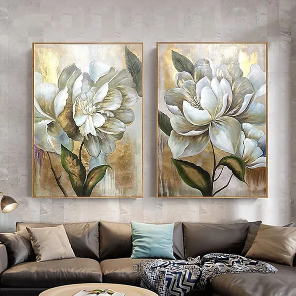 

Oil Painting Handmade Hand Painted Wall Art Modern Abstract Gold Flower As Gift Home Decoration Decor