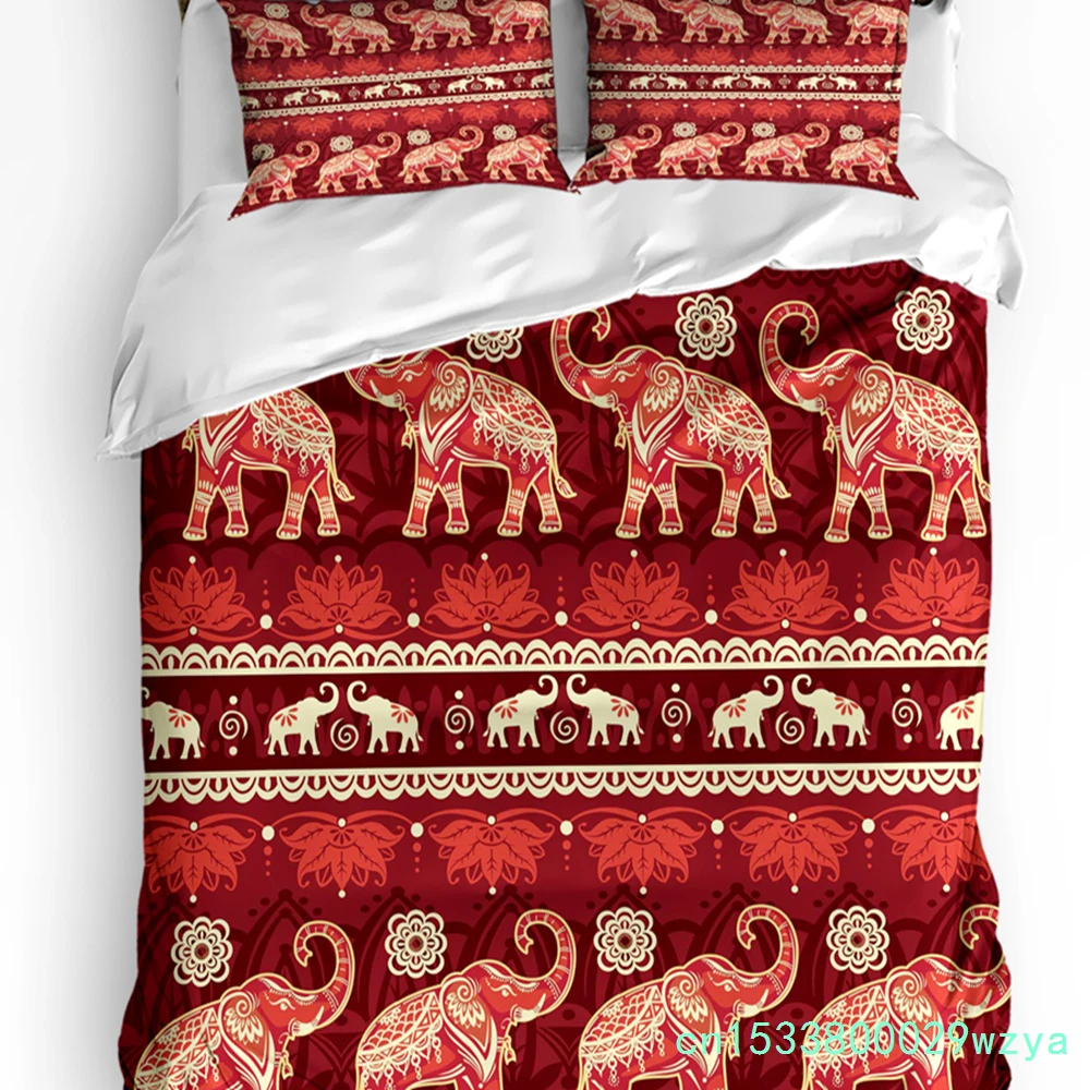 Home Textiles India - ชุดเครื่องนอนลายช้างและดอกไม้จากอินเดีย 3 ชิ้น ปลอกผ้านวม ปลอกหมอน สำหรับเด็กและผู้ใหญ่