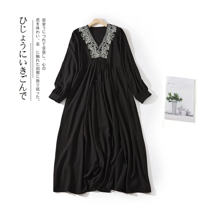 

SuperAen Holiday Style Embroidery Long Sleeve Oversize Long Dress for Women