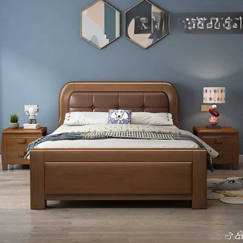 Nightstand Apartment Brown Double Bed Light Luxury White Wood Double Bed High Box Storage Camas De Dormitorio Bedroom Furniture