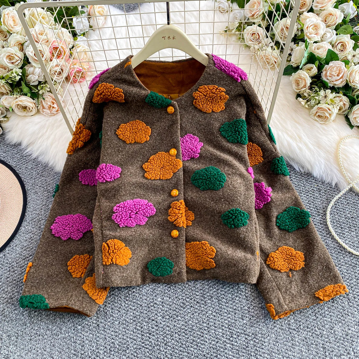 

Винтажная корейская модная блузка с круглым вырезом и длинными рукавами, кардиган, осенне-зимняя женская одежда