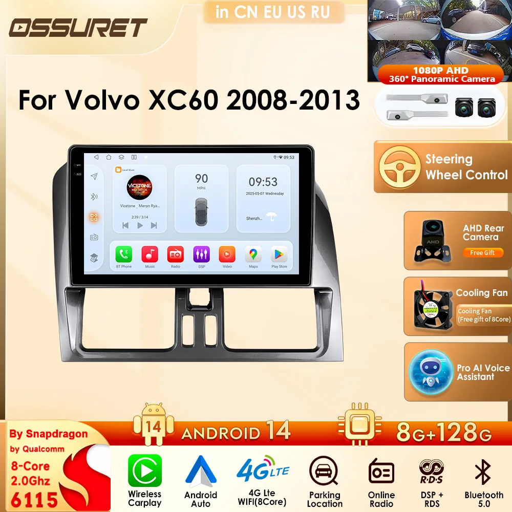 OSSURET Sistemas inteligentes para automóviles de 9 pulgadas para Volvo XC60 2008-2013 (solo para conducción con volante a la izquierda) GPS Navi compatible con Carplay Android Auto ADAS