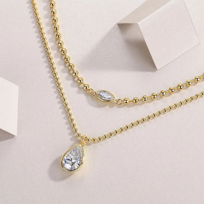 925 Sterling Silver Fashion Clavicle Necklace D VVS1 Pear Moissanite Pendant 18K White Gold Plated for Women Necklaces-A14I